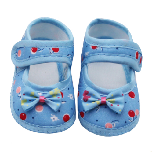 B111 Botičky kotníkové látkové modré s přezkou a mašličkou